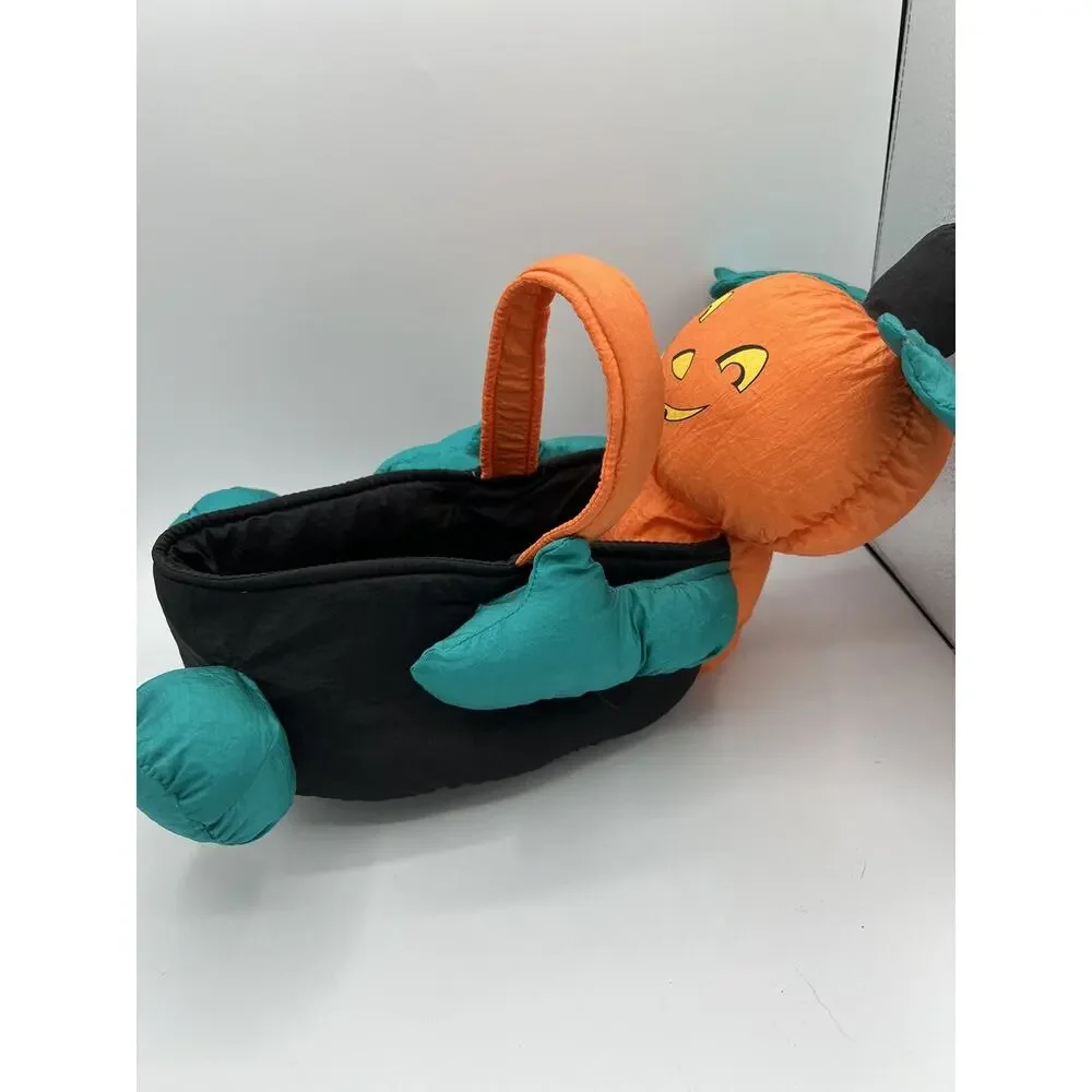 Vintage Halloween Pumpkin Head Plush Candy Basket Trick or Treat Decoration